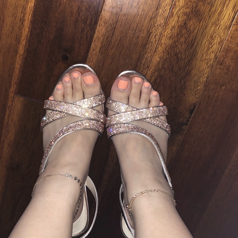 Rose gold rhinestone high heels